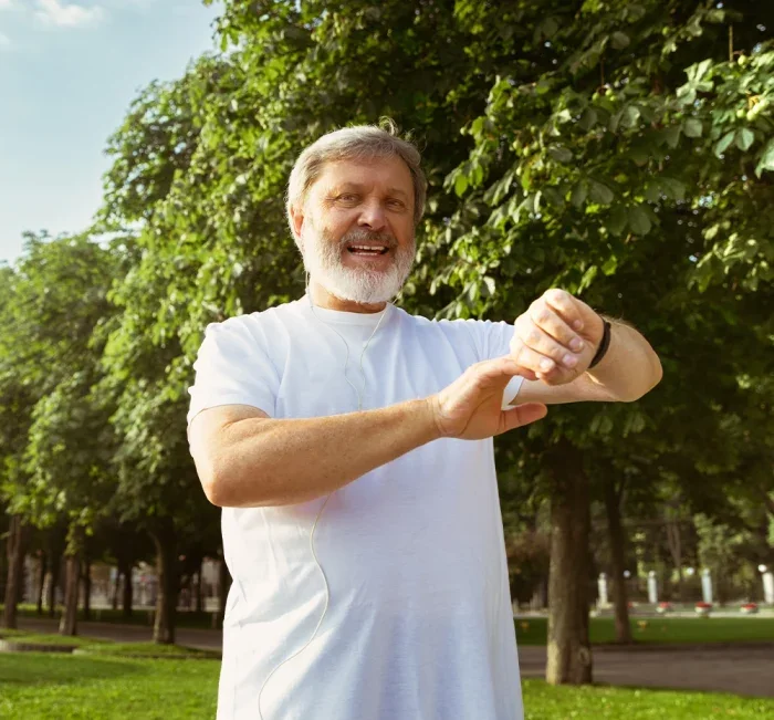 Man stretching outdoors, illustrating the everyday-energy side of GlucoBliss