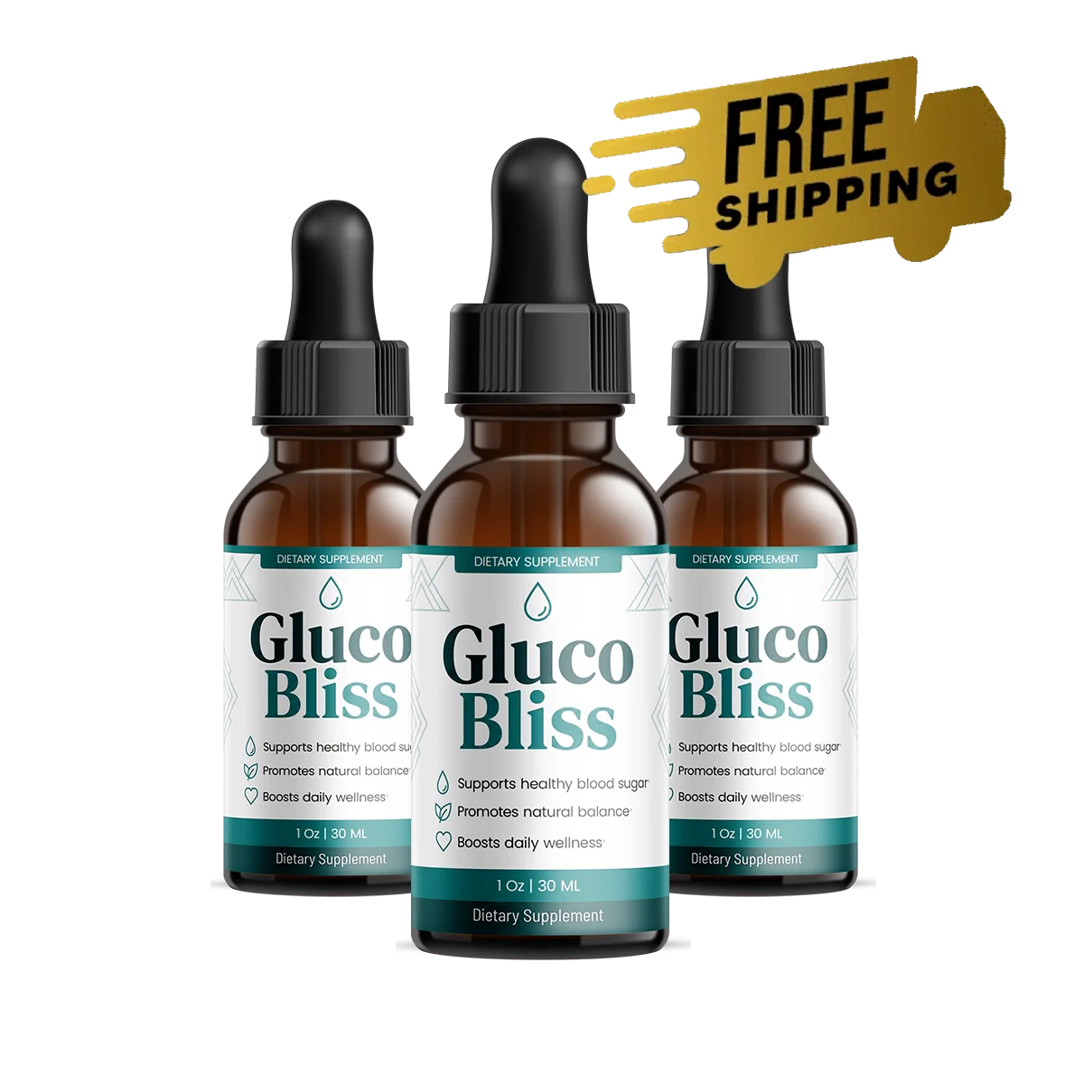 GlucoBliss three-bottle blood sugar support bundle with free US shipping