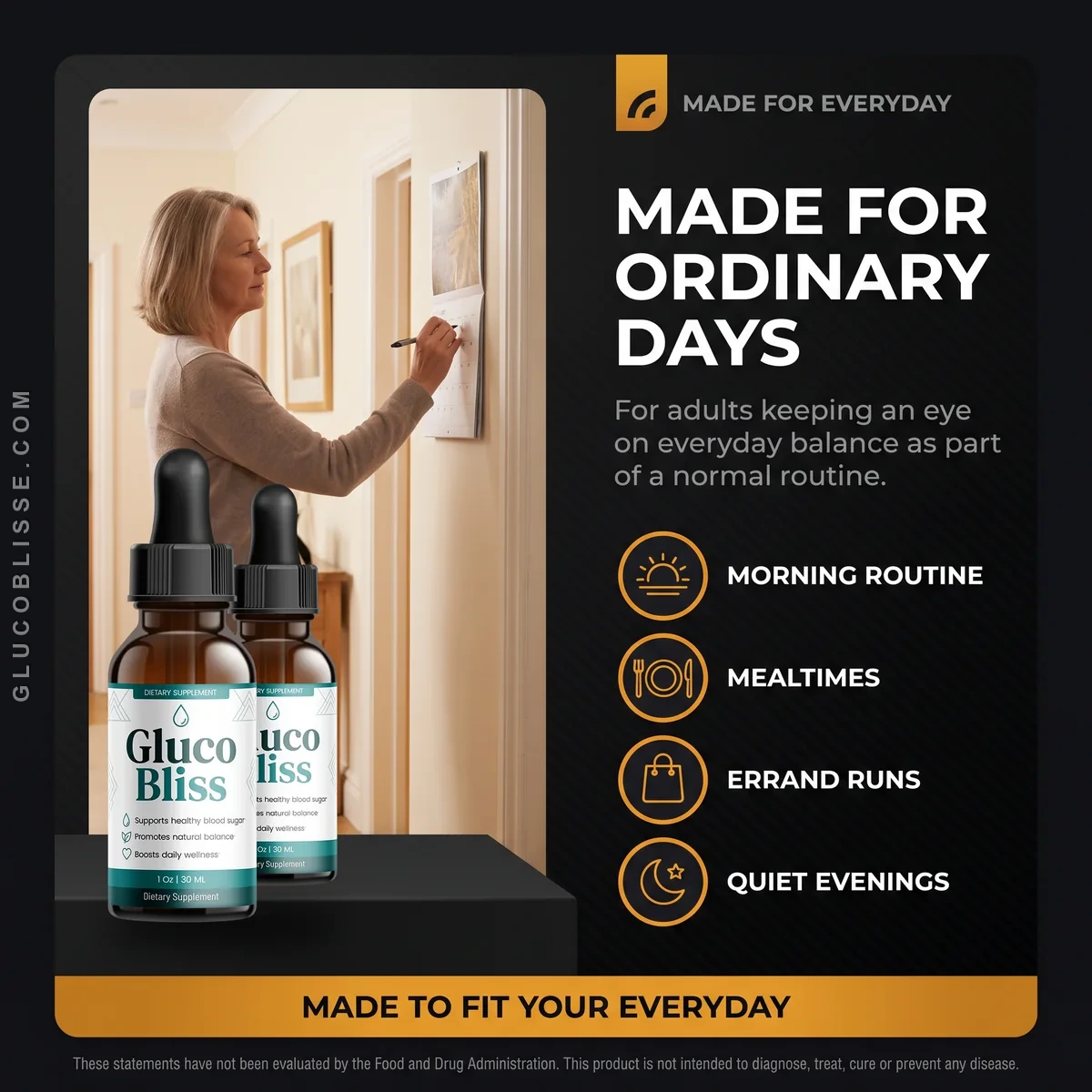 Who GlucoBliss is for: adults keeping an eye on everyday blood sugar balance through mornings, mealtimes, errands and quiet evenings